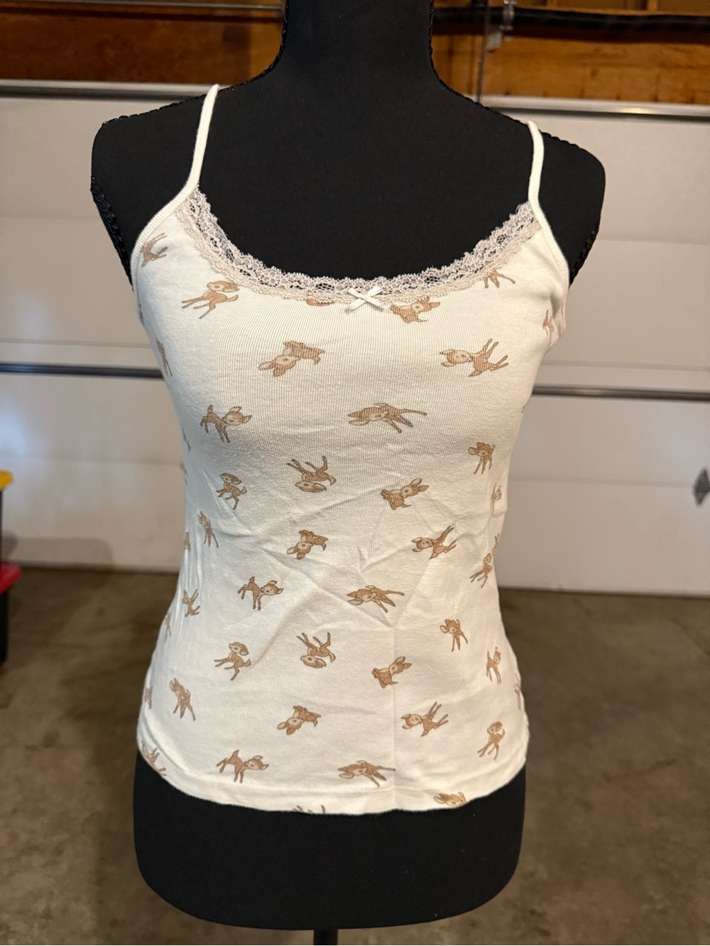 PacSun Cream Lace-Trim Deer Print Camisole